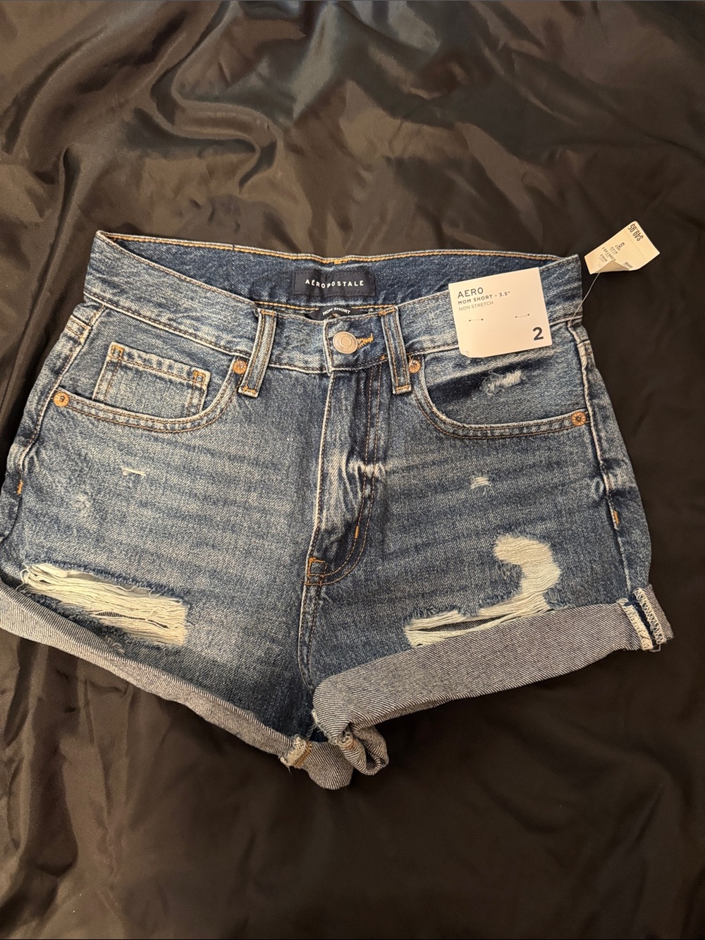 Aeropostale Women's Rolled Hem Distressed Jean Shorts - Blue